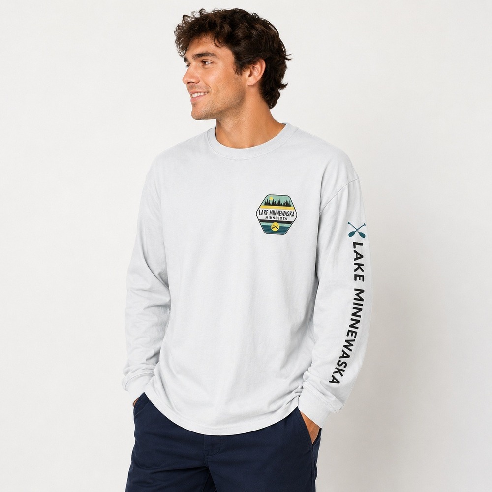 Blue 84 Lake Minnewaska Minnesota Long Sleeve T-Shirt Mens 2XL Light Blue Cotton